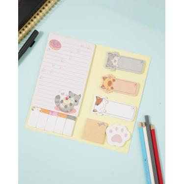 Imagem de Conjunto de notas adesivas com tema de gato fofo - adoráveis blocos de notas autoadesivos de gato de desenho animado, blocos de notas divertidos, marcadores de página, materiais de escritório em casa