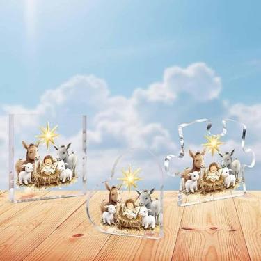 Imagem de 3 presépios, placas e placas decorativas de acrílico transparente, presente de Natal exclusivo, peso de papel acrílico, adequado para aniversário, formatura, Dia das Bruxas Ação de Graças e Natal