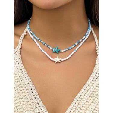 Imagem de Contas de arroz branco, conchas e estrelas do mar, tornozeleiras com pingente de imitação de pérola para uso diário e férias, One Size, Pérola sintética, Sem Pedra Preciosa