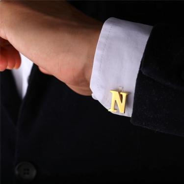 Imagem de Abotoaduras iniciais de aço inoxidável 26 abotoaduras de letra inicial do alfabeto camisas de casamento de negócios A-Z, One Size, Aço inoxidável, Sem Pedra Preciosa