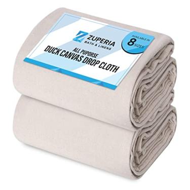 Imagem de Pano de lona para pintura (tamanho 10 x 3 m, pacote com 2) - Pano de queda de pintores de algodão puro para pintura, móveis e proteção do chão - Lona grossa para todos os fins com bordas de costura