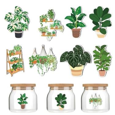 Imagem de 8 adesivos de plantas verdes em vasos de folhas tropicais UV DTF adesivo para caneca garrafa de água de vidro, artesanato DIY para notebook, laptop, carro, decalque de transferência à prova d'água