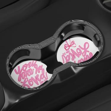 Imagem de Coquette Porta-copos de carro cristão com laço rosa pacote com 2, You are so Loved Versículo da Bíblia Salmo 3:16 Porta-copos Antiderrapante para Carro Mesa Bebidas Acessórios de Decoração 7,6 cm