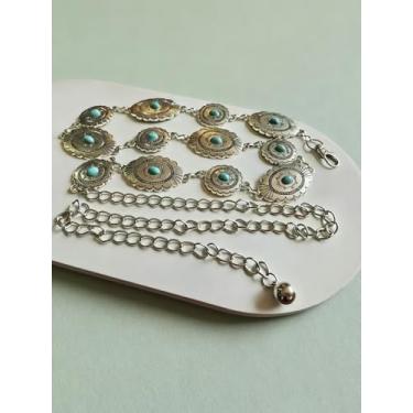 Imagem de Cinto de corrente de prata para mulheres, moda plus size, correntes de cintura prateadas, cintos de metal, pedras turquesas, delicados, cintos de barriga modernos para mulheres, acessórios elegantes