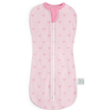 Imagem de Enfaixado para bebês de 0 a 2 meses, saco de dormir de algodão com zíper, cobertores vestíveis para meninas recém-nascidas (laço, pacote com 1)