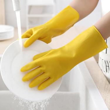 Imagem de Luvas de borracha para lavar louça, luvas de limpeza antiderrapantes impermeáveis para cozinha doméstica amarelo - G