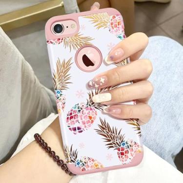 Imagem de Capa para iPhone 8, capa para iPhone 7, 2 em 1, brilhante, abacaxi, floco de neve, capa protetora rígida de policarbonato à prova de choque anti-arranhões para iPhone 7/iPhone 8,4 cm, ouro rosa