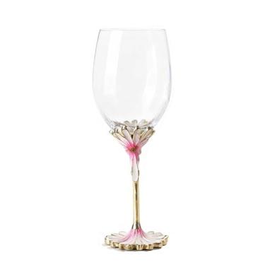 Imagem de Gets Taças de vinho pintadas à mão floral decorativa taça de vinho transparente para aniversário de casamento (rosa)