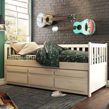 Imagem de Bicama Reta Solteiro Branco Lavado 3 Gavetas Madeira Pinus - Saraiva