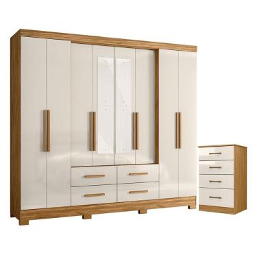 Imagem de Guarda Roupa Casal San Lorenzo Com Espelho E Cômoda Ms913 Freijó Off White - Moval