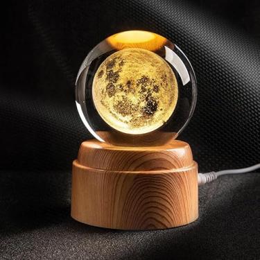 Imagem de Luminária Bola de Cristal Giratória Mesa Sistema Solar Saturno Lua Galáxia LED Enfeite Decorativo(Lua)