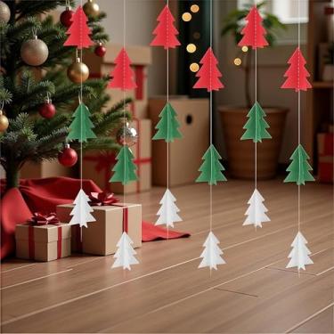 Imagem de 2 peças de serpentinas de papel de árvore de Natal 3D - guirlanda de banner para decoração de festa de Natal, cena interna de escritório em casa, colorida