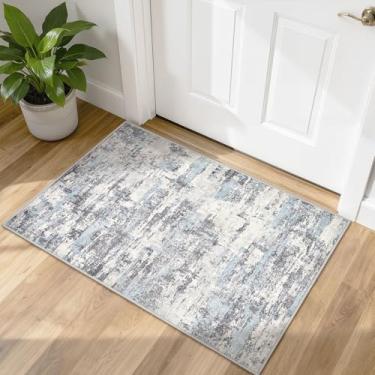 Imagem de Tapetes laváveis: 2x3 abstrato moderno macio resistente a manchas suporte antiderrapante para sala de estar entrada quarto berçário - azul cinza