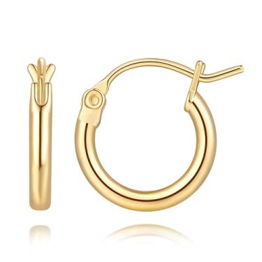 Imagem de worfey Brincos de argola de ouro 14 quilates para mulheres, brincos de argola de ouro 14 quilates, para mulheres, brilhantes e lisos para mulheres, argolas 12/14/16/18/20/25/30/35/40/45/50/60/70 mm