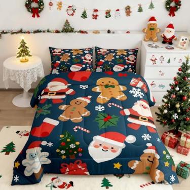 Imagem de Feelyou Conjunto de edredom de Natal para todas as estações, Papai Noel, conjunto de cama com 2 fronhas, roupa de cama de microfibra de microfibra infantil, decoração de quarto de pinheiro, respirável