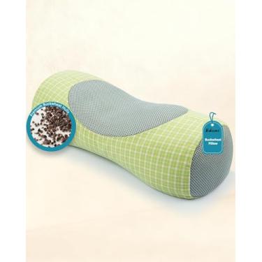 Imagem de Almofada de pescoço cervical de trigo sarraceno, reforço de pescoço de suporte firme com capa lavável, almofada redonda de cilindro rígido ajustável com cascas de trigo sarraceno, para almoços de