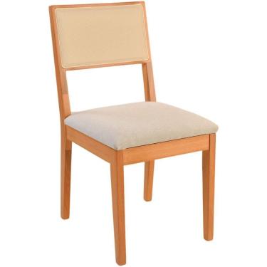 Imagem de Cadeira Jantar Alice Madeira Maciça Amendoa Encosto Tela Sling Bege Assento Sued