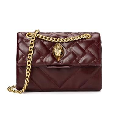 Imagem de Rejolly Bolsa tiracolo feminina listrada arco-íris de couro sintético com bloqueio de cor e alça de corrente, Burgandy (ferragens douradas), 8.3 x 2.4 x 5.5 inches (21 x 6 x 14 cm)