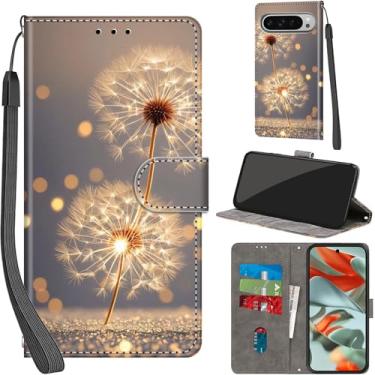 Imagem de Capa carteira para Google Pixel 9 Pro XL 2024, com [3 compartimentos para cartões], fecho magnético com suporte, couro PU, capa flip protetora à prova de choque 2024, dente-de-leão dourado