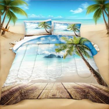 Imagem de Conjunto de Edredom de Praia Oceano Sunshine Beach Tropical Coco, Palmeira, Havaí, Queen (90 x 90) 1 Edredom 2 Fronhas (Praia, Queen)