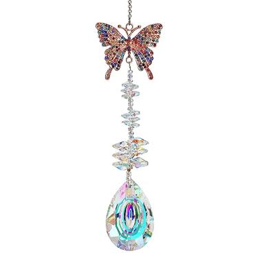 Imagem de Apanhador de sol com cristais, borboleta de cristal colorido com strass para pendurar na janela, enfeite de prisma de cristal, decoração de arco-íris para casa, jardim, casamento, festa e Natal