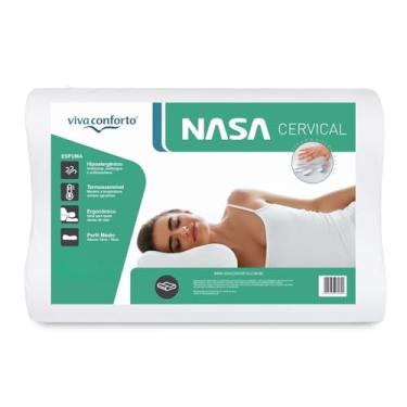 Imagem de Viva Conforto Travesseiro Cervical Ortopédico, Espuma Viscoelástica Nasa, Branco, Kit com 2 Unidades, Anatômico, Suporte Cervical, 40x32x13cm, Adulto