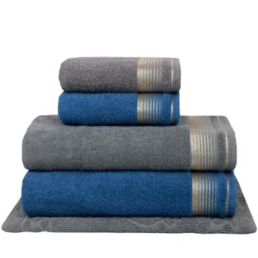 Imagem de ‌Toalhas de Banho – Set de 5 Peças Algodão Absorvente(Gris + Azul Egito)