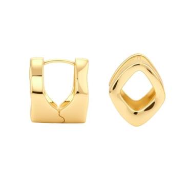 Imagem de RENAIZ Brincos femininos delicados e leves de argola – banhados a ouro 14 K e banhados a ródio, joias geométricas minimalistas hipoalergênicas, minúsculos e aros delicados para o dia a dia, Medium