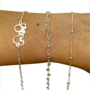 Imagem de Kit 3 Pulseira Bracelete Infantil Folheadas A Prata 925 - Papillon Sem