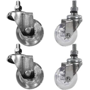 Imagem de 2 Rodizio Roda Giratório + 2 Fixo Gel 50mm Parafuso Espiga 3/8 50kg Sc