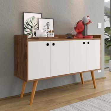 Imagem de Aparador Com Quatro Portas Para Cantinho Do Cafe Sala De Estar Armario Decorativo E Bar De Cozinha (FREIJÓ/BEGE)