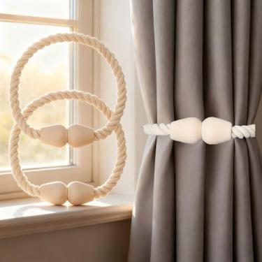 Imagem de 2 peças de laço magnético para cortina, fixo com cordas para decoração de cortina e janela, bege