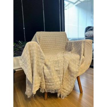 Imagem de Manta para Sofá King Gigante 300 x 180 100% Algodão Protetor e Decorativo – Conforto e Elegância para Sua Sala (King Pont. Areia e Branco)
