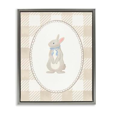Imagem de Stupell Industries Arte de parede em tela flutuante emoldurada Bunny on Green Gingham Brown, design por The Paper Curator, 78 x 63 cm