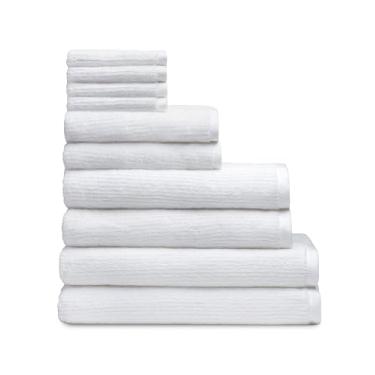 Imagem de Cozy Earth Conjunto completo de toalhas de banho felpudas com nervuras - 60% algodão 40% viscose de bambu - conjunto de toalhas de banho de algodão macio e absorvente - 4 toalhas, 2 toalhas de mão, 2