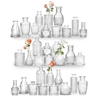 Imagem de Sawoake Conjunto de 32 vasos mini bud como centros de mesa de casamento, vasos transparentes para flores, pequenos vasos de flores adequados para festa de aniversário, recepção de casamento, chá de