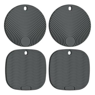 Imagem de Kit com 4 Descansos de Panela em Silicone Naxos – Apoio Antiderrapante, Resistente ao Calor até 240 °C, Atóxico e Flexível. Quadrado/Redondo 17×17 cm. Cor: Preto