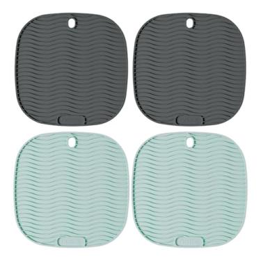 Imagem de Kit com 4 Descansos de Panela em Silicone Naxos – Apoio Antiderrapante, Resistente ao Calor até 240 °C, Atóxico, Flexível. Quadrado 17×17 cm. Cor: Preto e Verde