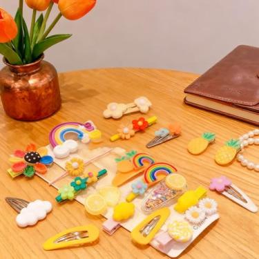 Imagem de Conjunto de 14 peças de acessórios de cabelo para meninas, grampos de cabelo coloridos para crianças, acessórios de cabelo com tema de doces com flores