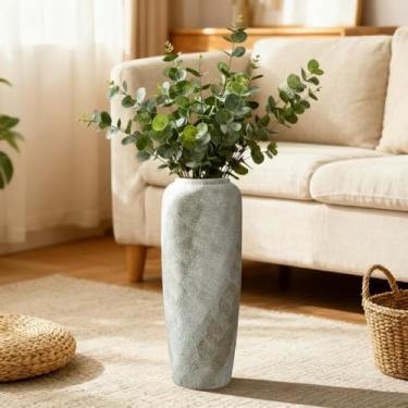 Imagem de Vaso alto de cerâmica rústica de 40 cm, vaso rústico fino e cônico para caules secos e pampas, vaso decorativo bege neutro para sala de estar