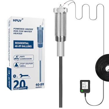 Imagem de HPUY Haste de ânodo alimentada para aquecedor de água, tanque de 40 a 89 galões, haste de ânodo elétrica feita de titânio elimina o cheiro de ovo podre em 24 horas, ferrugem e reduz o calcário