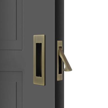 Imagem de Dontay Puxadores de porta de bolso deslizantes, ferragens de aço inoxidável 304 sem trava, puxadores de dedo embutidos, puxador de borda resistente (conjunto com 2, latão antigo, 12 cm)