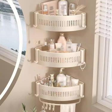 Imagem de Prateleira De Canto Para Chuveiro, Suporte De Canto Para Chuveiro, Prateleiras Para Chuveiro, Prateleiras Para Banheiro, Suporte De Canto Para Chuveiro, Organiz, Three Layer With Pole, One Size