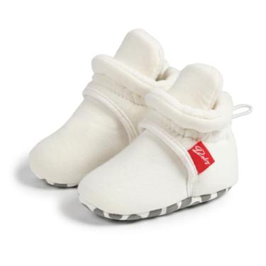 Imagem de Botas infantis antiderrapantes de lã para bebês meninos e meninas, sapatos aconchegantes para recém-nascidos, Branco, 12-18 Months Toddler