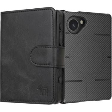 Imagem de Combo de capa e carteira para telefone leve III, capa resistente Nakedcellphone (compatível com MagSafe) e porta-cartão de crédito dobrável - Design de fibra de carbono preta