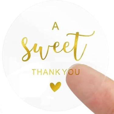 Imagem de Adesivos Sweet Thank You de 4 cm, 120 peças de selos de envelope de folha dourada transparente, etiquetas de lembrancinha de festa, adesivos redondos de presente para casamento, aniversário, selo de