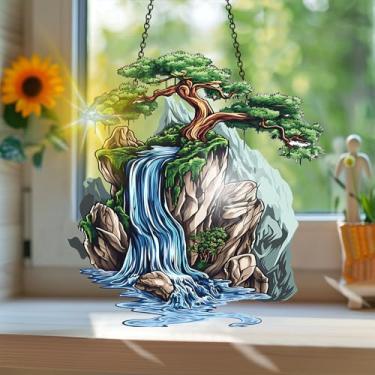 Imagem de Apanhador solar de acrílico colorido, apanhador de sol estilo vitral impresso em paisagem com reflexos de arco-íris, arte de parede para decoração de janela suspensa, ornamentos de Natal para uso