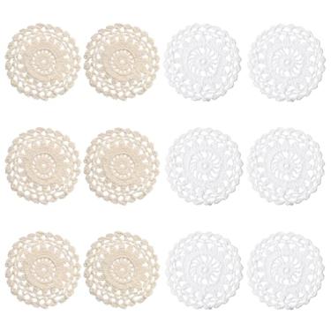 Imagem de 12 peças de rolos de crochê, porta-copos de crochê de 10 cm, tapetes vintage redondos feitos à mão de algodão para copos, bases para copos, bandejas de sobremesa, óculos, pano, cozinha, sala de jantar