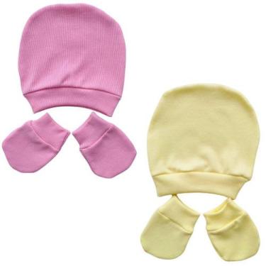 Imagem de Kit Touca e Luva Canelada Recém Nascido enxoval Saída de Maternidade -