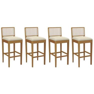 Imagem de Banqueta Sala De Jantar Sara 1bmm005ca Premium Madeira Maciça Kit 4 Un Carvalho-linho Bege Argila-tela Bege - Kappesberg